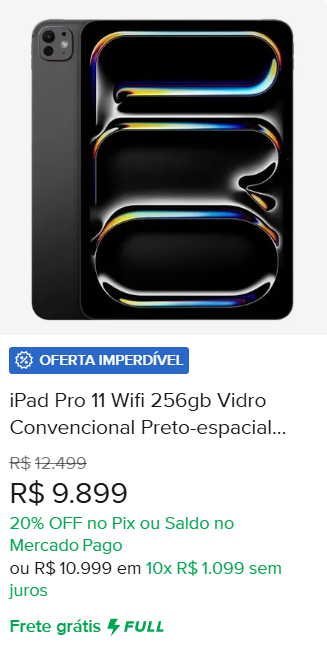 IPAD PRO 11 WIFI 256GB VIDRO CONVENCIONAL PRETO ESPACIAL, IPAD PRO 11 256GB
