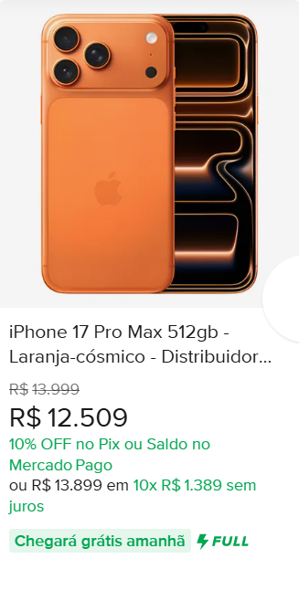 IPHONE 17 PRO MAX 512GB, IPHONE 17 PRO MAX LARANJA C&Oacute;SMICO