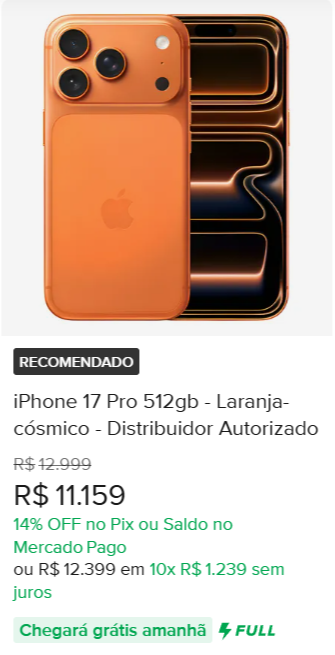 IPHONE 17 PRO 512GB, IPHONE 17 PRO LARANJA C&Oacute;SMICO