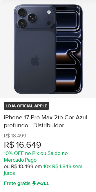 IPHONE 17 PRO MAX 2TB, IPHONE 17 COR AZUL PROFUNDO