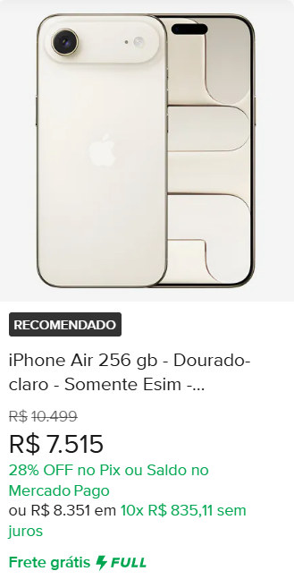 IPHONE AIR 256G, IPHONE AIR DOURADO CLARO
