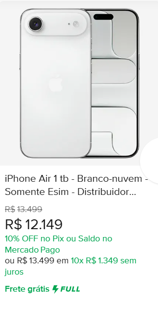 IPHONE AIR 1 TB, IPHONE AIR BRANCO NUVEM