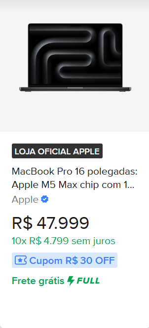 MACBOOK PRO 16 POLEGADAS APPLE M5 MAX CHIP 