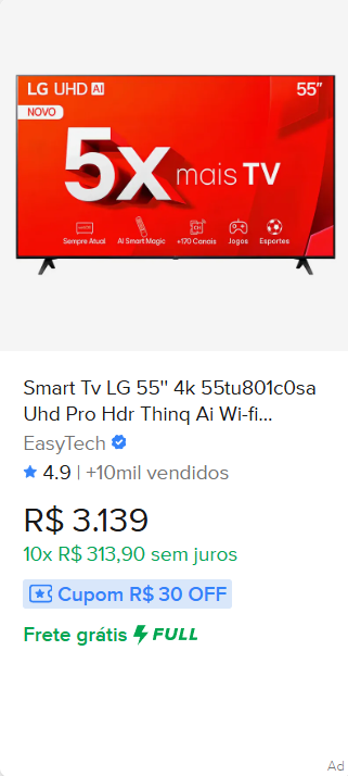 TV SMART, TV LG 55,
